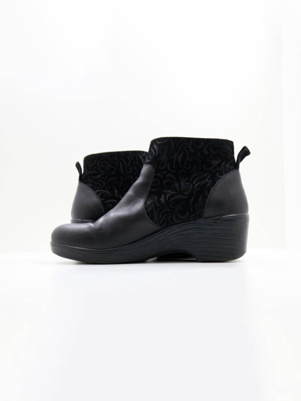 Alegria Serina Black Leather & Brocade 2.5" Wedge Heel Ankle Boots - 9/EU 39 - Picture 5 of 7